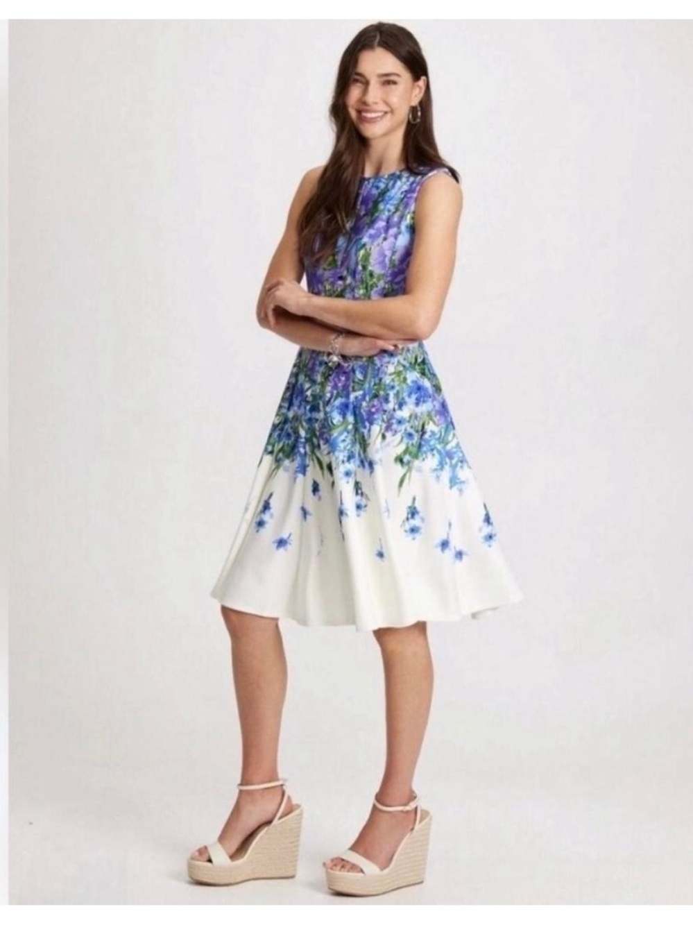 Danny & Nicole Blue Floral Fit-and-Flare Dress size 12